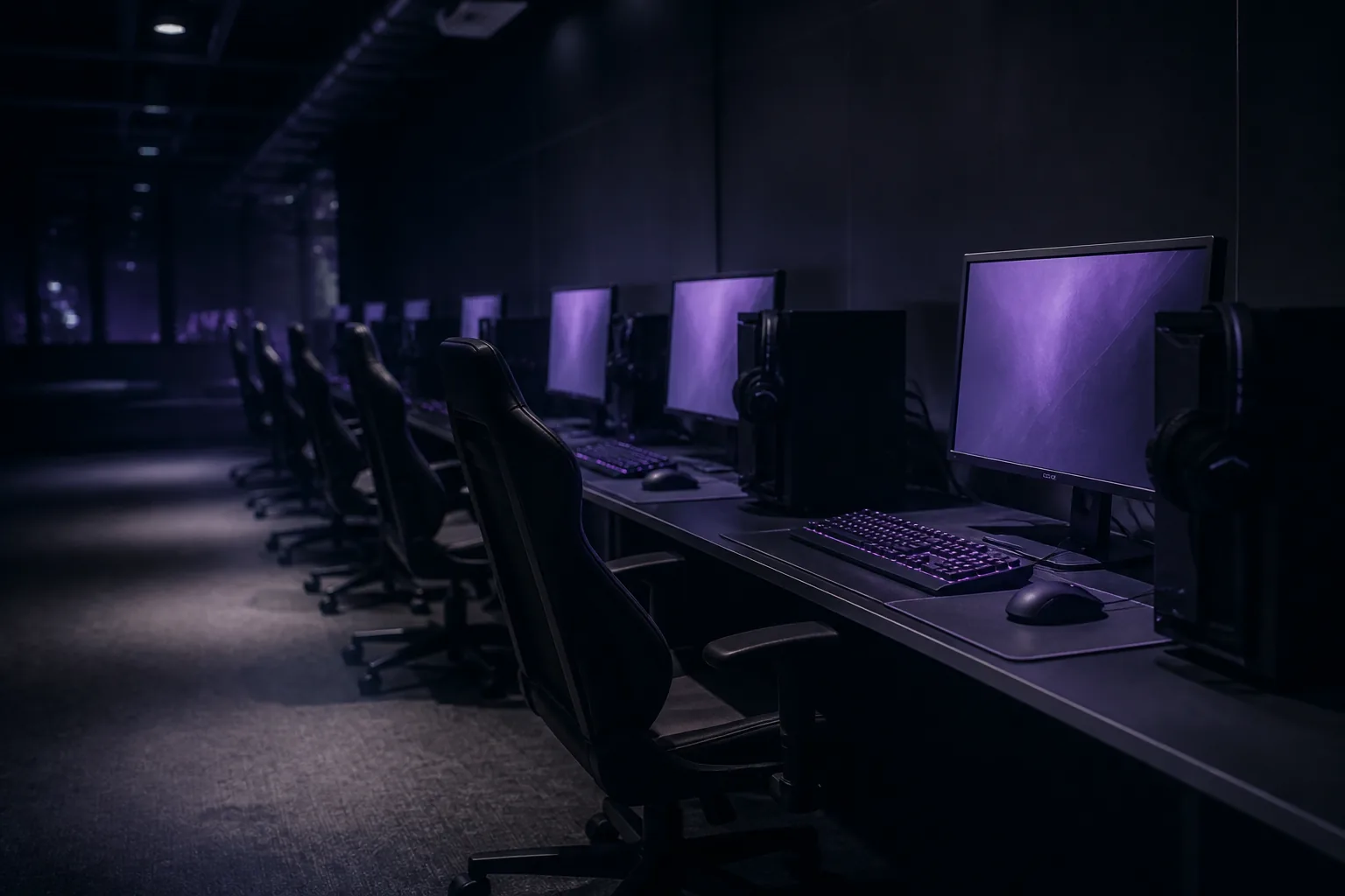 Sala de entrenamiento de esports con luz violeta