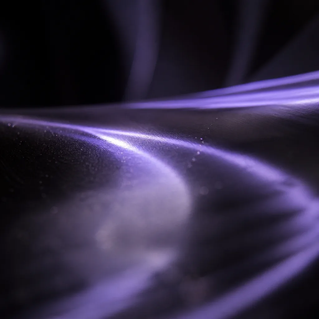 Reflejos de luz violeta sobre metal oscuro